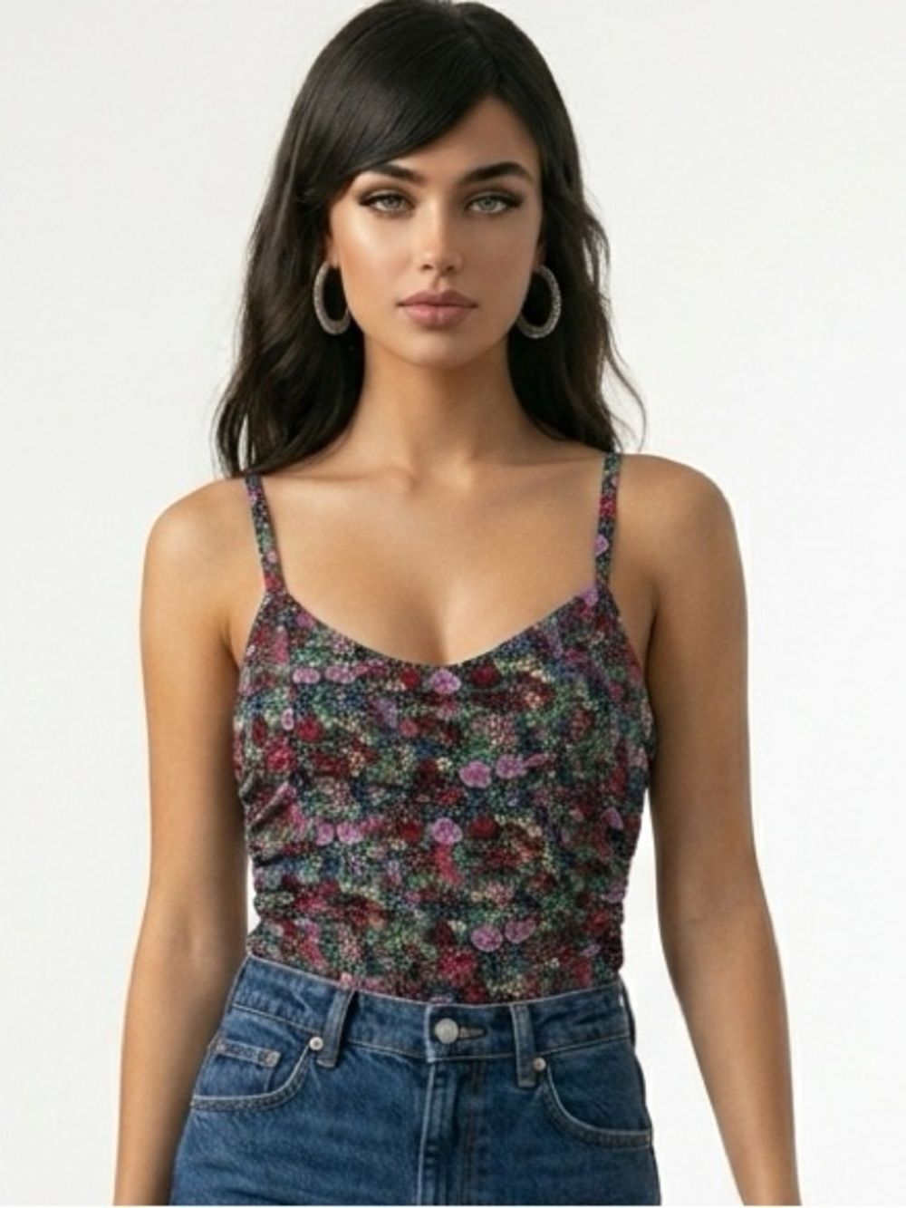 DRESS FORUM | Mesh Floral Print Cami Bodysuit Multicolor Women’s Size M